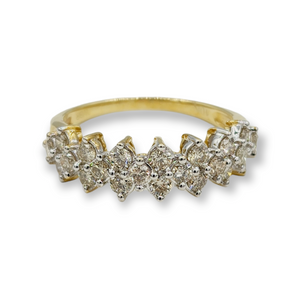 10kt yellow gold ring with twenty-two prong set round brilliant cut diamonds 1.00ct.