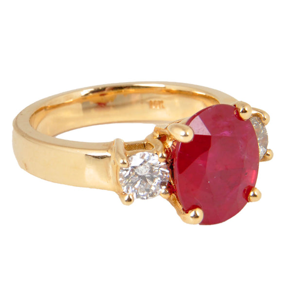 14KT Yellow Gold Ladies Ring with Oval Cut Ruby & Round Cut Diamonds