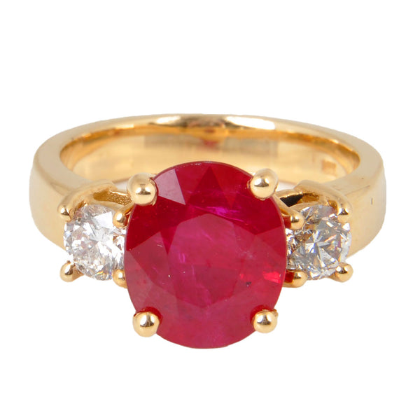 14KT Yellow Gold Ladies Ring with Oval Cut Ruby & Round Cut Diamonds