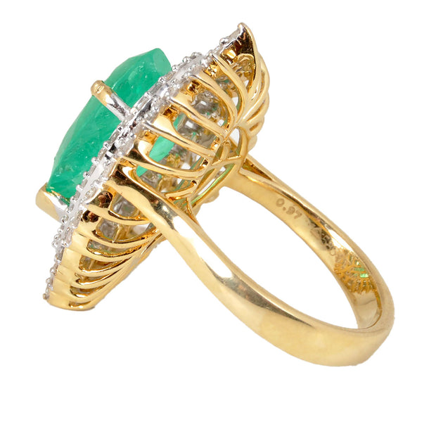 14KT Yellow & White Gold Ladies Ring with Natural Columbian Emerald & Round Cut Diamonds