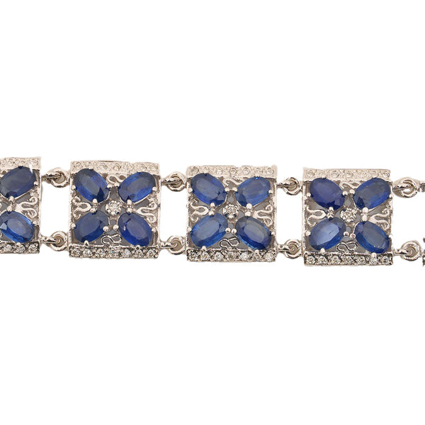 18KT White Gold  Ladies Bracelet with Prong Set Oval Cut Sapphires & Round Cut Diamonds