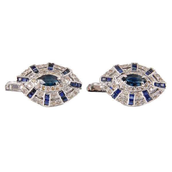 18KT White Gold Ladies Clip Back Earrings with Natural Diamonds & Sapphires