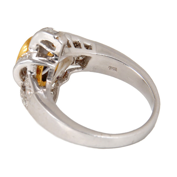 18KT White and Yellow Gold Ladies Ring with Oval Cut Natural Blue Sapphire & Baguette Cut Diamonds
