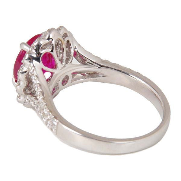 14KT White Gold Ladies Ring with Oval Cut Ruby & Round Cut Brilliant Diamonds