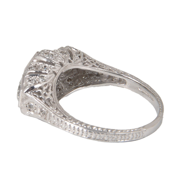 14KT White Gold Ladies Ring with Bezel Set Round Brilliant Cut Diamond & Round Brilliant Cut Diamonds