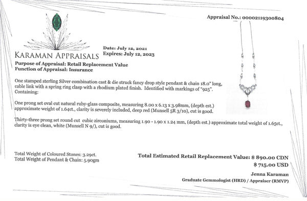 Sterling Silver 8X6mm Gemstones and CZ Set of Earrings and Necklace